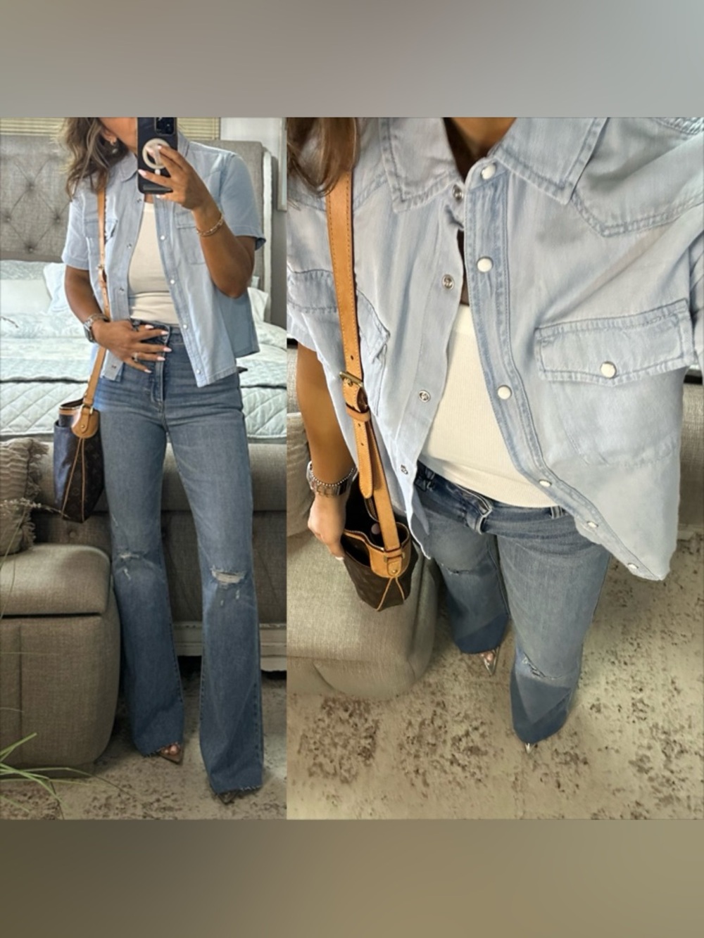 New🩷 Sunbleached Denim Snap Front Shirt